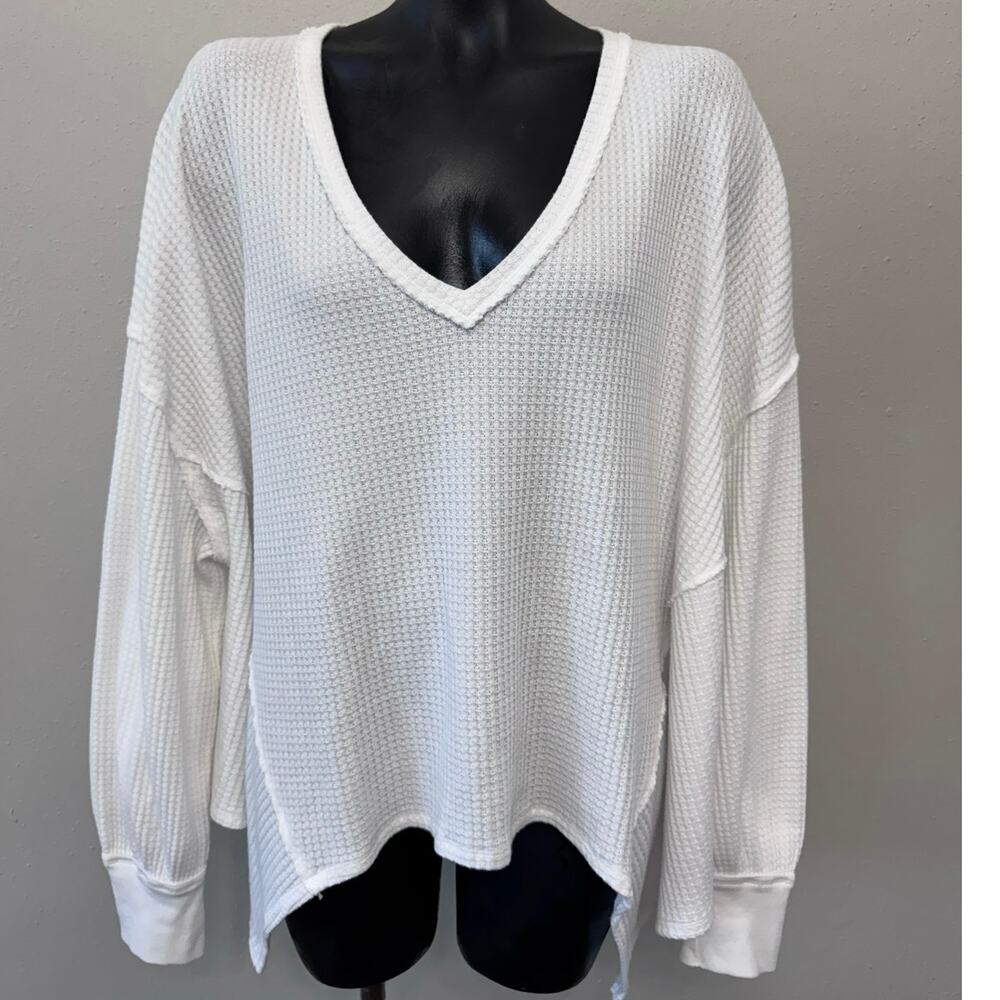 We The Free (Free People) O/S Top Womens Sz L Boxy WaffleKnit Handkerchief Boho